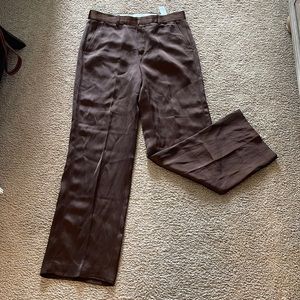 Zara Satin effect straight leg pants Brown